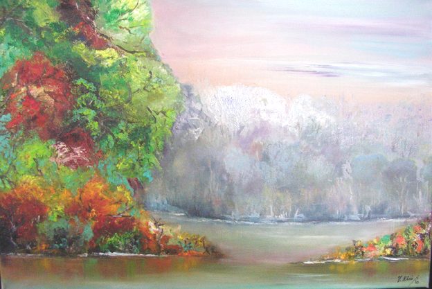 Colours in the Mist 16" x 24" - Oil on canvas - framed